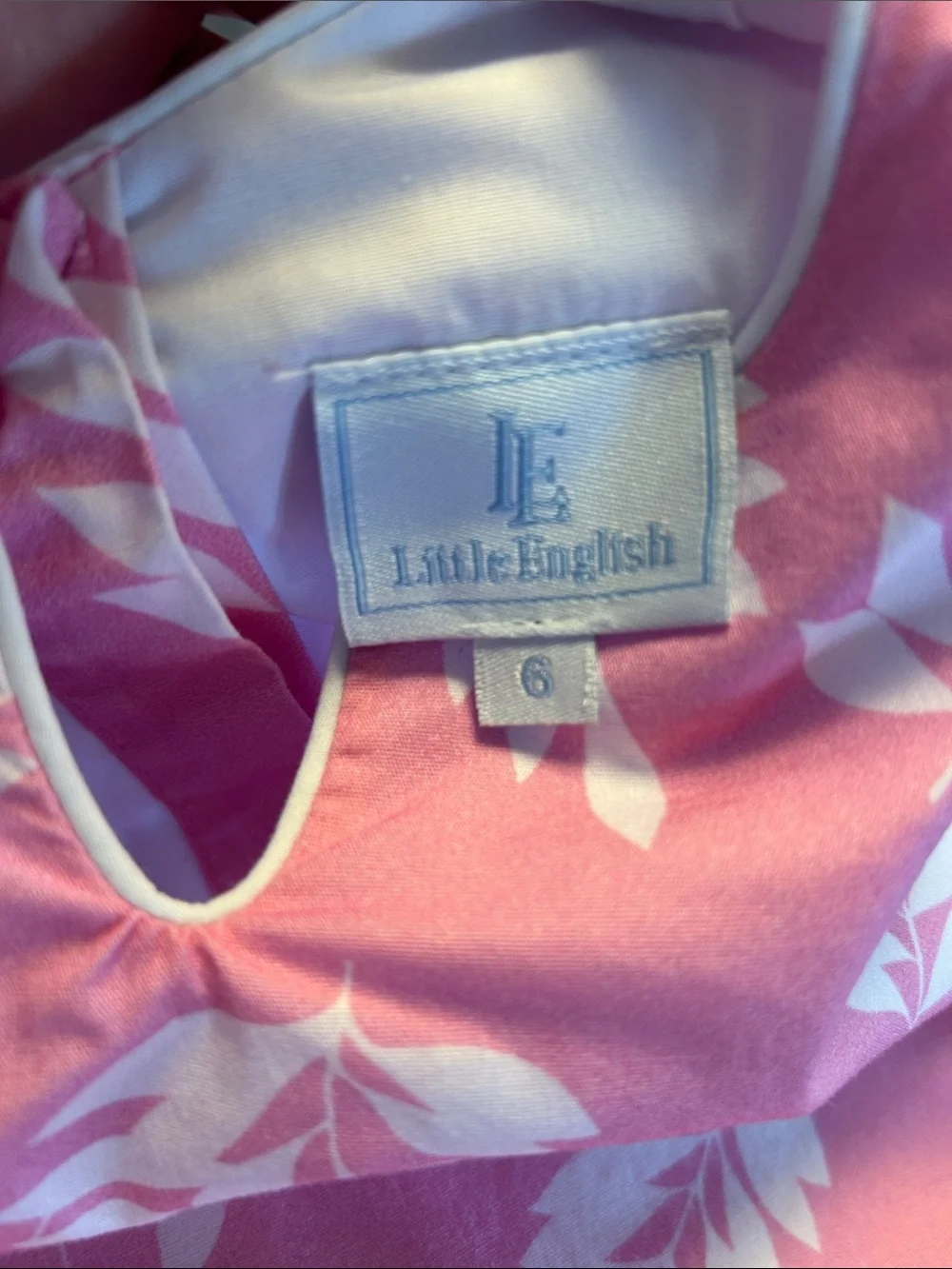 Little English Pink/ White Leaves Cotton Sleeveless Dress